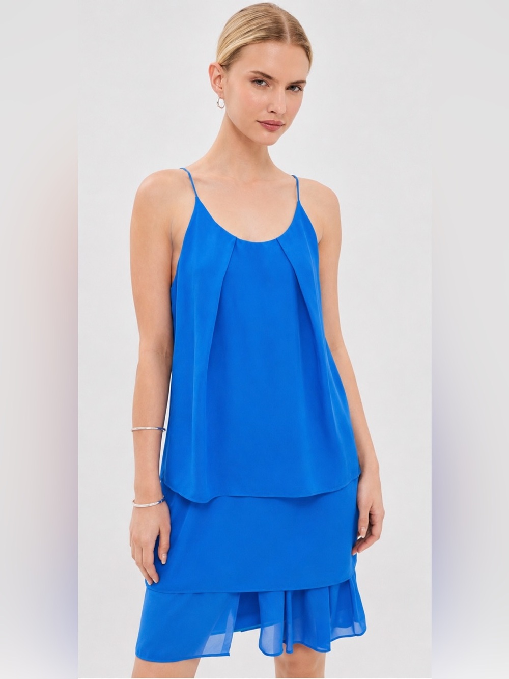Acne Studios Sataya Ruffle Tape Dress Blue Luxury Layered Slip Dress EU 34 US 4